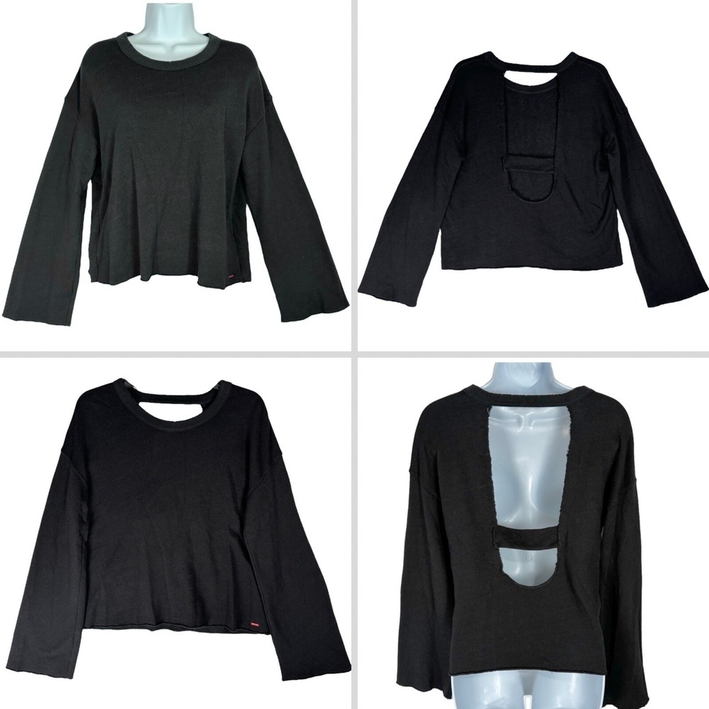 n:Philanthropy Kona‎ Cutout Sweatshirt Size Medium Black Flare Sleeve Distressed